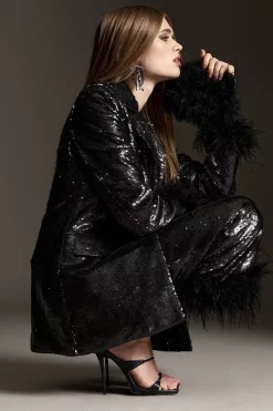 Deals 🛒 Karen Millen Tall Feather & Sequin Wide Leg Trouser - black ⌛ -Occasionwear Popular Store bkk07124 black xl 2