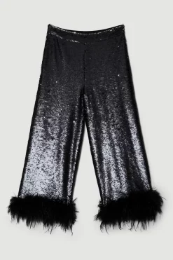 Deals 🛒 Karen Millen Tall Feather & Sequin Wide Leg Trouser - black ⌛ -Occasionwear Popular Store bkk07124 black xl 5