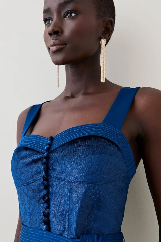 Budget ๐ Karen Millen Top Stitch Velvet Satin Pleated Woven Midi ๐ Dress - blue ๐ 4 Budget ๐ Karen Millen Top Stitch Velvet Satin Pleated Woven Midi ๐ Dress - blue ๐ - Image 2