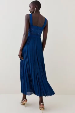 Budget ๐ Karen Millen Top Stitch Velvet Satin Pleated Woven Midi ๐ Dress - blue ๐ 10 Budget ๐ Karen Millen Top Stitch Velvet Satin Pleated Woven Midi ๐ Dress - blue ๐ -Occasionwear Popular Store bkk07140 blue xl 2