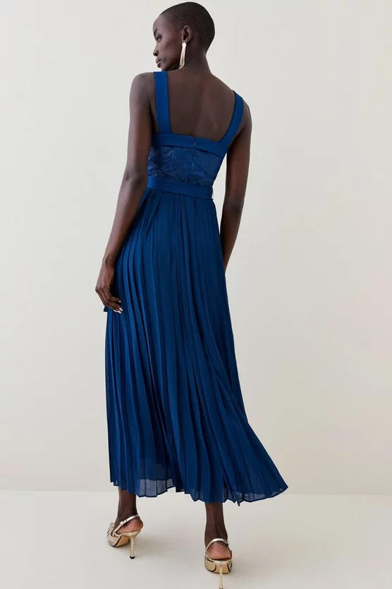 Budget ๐ Karen Millen Top Stitch Velvet Satin Pleated Woven Midi ๐ Dress - blue ๐ 5 Budget ๐ Karen Millen Top Stitch Velvet Satin Pleated Woven Midi ๐ Dress - blue ๐ - Image 3