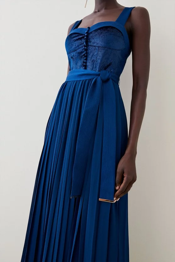 Budget ๐ Karen Millen Top Stitch Velvet Satin Pleated Woven Midi ๐ Dress - blue ๐ 7 Budget ๐ Karen Millen Top Stitch Velvet Satin Pleated Woven Midi ๐ Dress - blue ๐ - Image 5