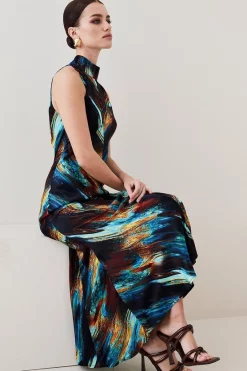 Wholesale ❤️ Karen Millen Petite Marble Viscose Satin High Neck Maxi 👗 Dress - multi 🛒 -Occasionwear Popular Store bkk07141 multi xl 2