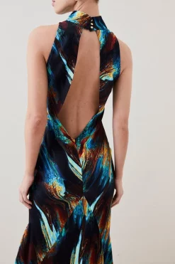 Wholesale ❤️ Karen Millen Petite Marble Viscose Satin High Neck Maxi 👗 Dress - multi 🛒 -Occasionwear Popular Store bkk07141 multi xl 4