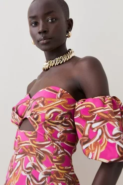 Brand new ❤️ Karen Millen Italian Signature Stretch Chain Bardot Pencil Midi 👗 Dress - pink ⭐ -Occasionwear Popular Store bkk07145 pink xl 1