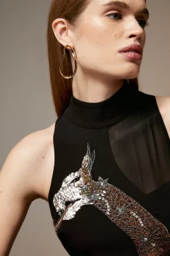 Cheap 🌟 Karen Millen British Museum Serpent Embellished Midi 👗 Dress - black 🎁 -Occasionwear Popular Store bkk07148 black xl 1