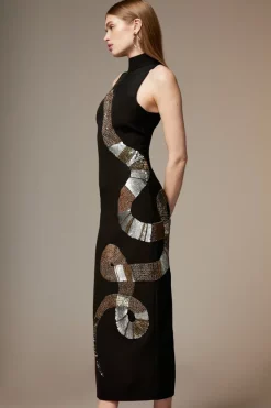 Cheap 🌟 Karen Millen British Museum Serpent Embellished Midi 👗 Dress - black 🎁 -Occasionwear Popular Store bkk07148 black xl 2