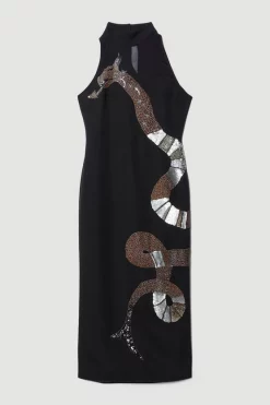 Cheap 🌟 Karen Millen British Museum Serpent Embellished Midi 👗 Dress - black 🎁 -Occasionwear Popular Store bkk07148 black xl 3