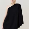 New 😀 Karen Millen Compact Viscose One Shoulder Cape Mini 👗 Dress 🌟 -Occasionwear Popular Store bkk07167 black xl