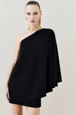 New 😀 Karen Millen Compact Viscose One Shoulder Cape Mini 👗 Dress 🌟