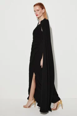 Best Sale ❤️ Karen Millen Compact Viscose Cape Maxi 👗 Dress 🔥 -Occasionwear Popular Store bkk07168 black xl 2