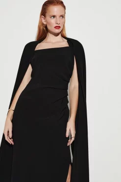 Best Sale ❤️ Karen Millen Compact Viscose Cape Maxi 👗 Dress 🔥 -Occasionwear Popular Store bkk07168 black xl 4