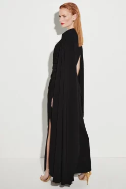 Best Sale ❤️ Karen Millen Compact Viscose Cape Maxi 👗 Dress 🔥 -Occasionwear Popular Store bkk07168 black xl 5