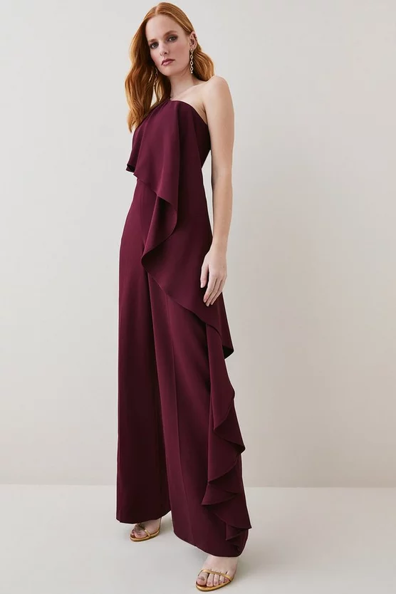 New ๐ Karen Millen Compact Viscose One Shoulder Ruffle Jumpsuit โจ 3 New ๐ Karen Millen Compact Viscose One Shoulder Ruffle Jumpsuit โจ
