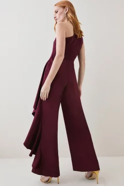 New 🎉 Karen Millen Compact Viscose One Shoulder Ruffle Jumpsuit ✨ -Occasionwear Popular Store bkk07169 merlot xl 2