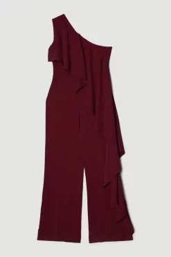 New 🎉 Karen Millen Compact Viscose One Shoulder Ruffle Jumpsuit ✨ -Occasionwear Popular Store bkk07169 merlot xl 3