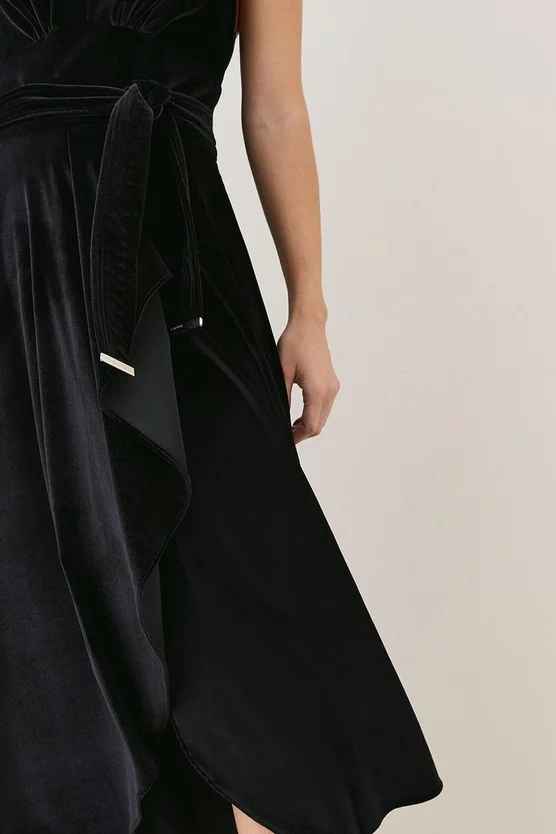 Promo 🌟 Karen Millen Slinky Velvet Waterfall Belted Midi 👗 Dress - black 👍 4 Promo 🌟 Karen Millen Slinky Velvet Waterfall Belted Midi 👗 Dress - black 👍 - Image 2