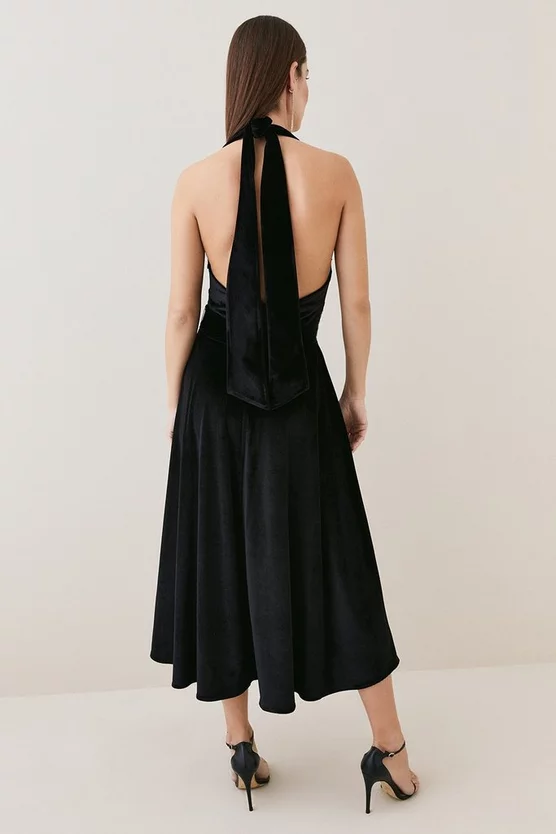 Promo 🌟 Karen Millen Slinky Velvet Waterfall Belted Midi 👗 Dress - black 👍 7 Promo 🌟 Karen Millen Slinky Velvet Waterfall Belted Midi 👗 Dress - black 👍 - Image 5