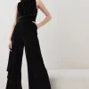 Cheap 😀 Karen Millen Slinky Velvet Drape Detail Wide Leg Jumpsuit - black 💯 -Occasionwear Popular Store bkk07182 black xl