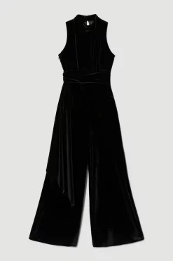 Cheap 😀 Karen Millen Slinky Velvet Drape Detail Wide Leg Jumpsuit - black 💯 -Occasionwear Popular Store bkk07182 black xl 3