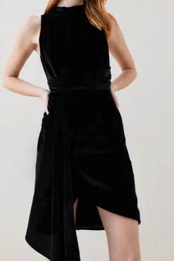 Outlet 🔥 Karen Millen Slinky Velvet Halter Drape Detail Mini 👗 Dress - black 😍 -Occasionwear Popular Store bkk07183 black xl 1
