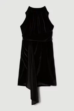 Outlet 🔥 Karen Millen Slinky Velvet Halter Drape Detail Mini 👗 Dress - black 😍 -Occasionwear Popular Store bkk07183 black xl 3