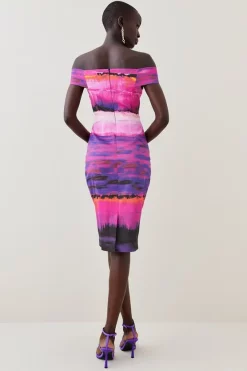 Deals 👏 Karen Millen Italian Signature Stretch Painternly Bardot Midi 👗 Dress - multi 🌟 -Occasionwear Popular Store bkk07213 multi xl 2