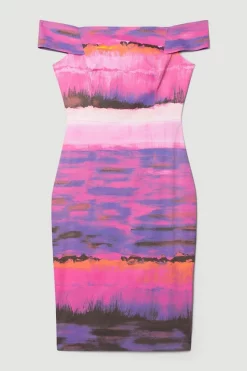 Deals 👏 Karen Millen Italian Signature Stretch Painternly Bardot Midi 👗 Dress - multi 🌟 -Occasionwear Popular Store bkk07213 multi xl 3