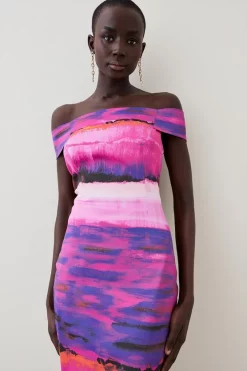 Deals 👏 Karen Millen Italian Signature Stretch Painternly Bardot Midi 👗 Dress - multi 🌟 -Occasionwear Popular Store bkk07213 multi xl 4