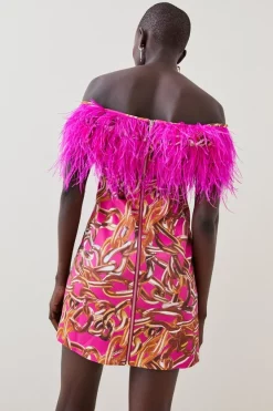 Deals 🛒 Karen Millen Italian Signature Stretch Chain Feather Bardot Mini 👗 Dress - pink 🔥 -Occasionwear Popular Store bkk07214 pink xl 2