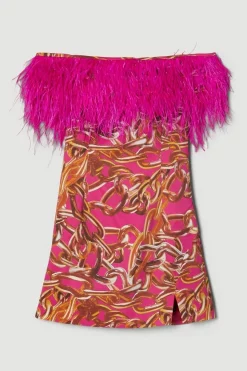Deals 🛒 Karen Millen Italian Signature Stretch Chain Feather Bardot Mini 👗 Dress - pink 🔥 -Occasionwear Popular Store bkk07214 pink xl 3