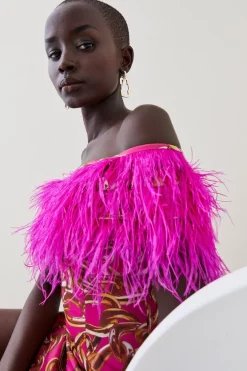 Deals 🛒 Karen Millen Italian Signature Stretch Chain Feather Bardot Mini 👗 Dress - pink 🔥 -Occasionwear Popular Store bkk07214 pink xl 4