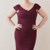 Best Sale ⌛ Karen Millen Plus Size Structured Crepe Cross Detail Midi 👗 Dress - merlot ⭐ -Occasionwear Popular Store bkk07220 merlot xl