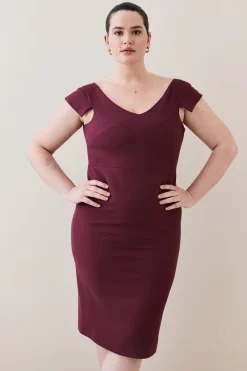 Best Sale ⌛ Karen Millen Plus Size Structured Crepe Cross Detail Midi 👗 Dress - merlot ⭐