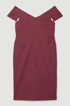 Best Sale ⌛ Karen Millen Plus Size Structured Crepe Cross Detail Midi 👗 Dress - merlot ⭐ -Occasionwear Popular Store bkk07220 merlot xl 3