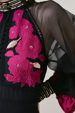 Outlet 👏 Karen Millen Applique Organdie Buttoned Woven Maxi 😉 -Occasionwear Popular Store bkk07223 berry xl 2