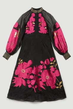 Outlet 👏 Karen Millen Applique Organdie Buttoned Woven Maxi 😉 -Occasionwear Popular Store bkk07223 berry xl 3