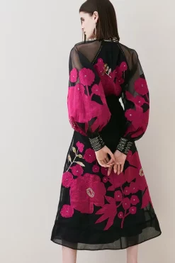 Outlet 👏 Karen Millen Applique Organdie Buttoned Woven Maxi 😉 -Occasionwear Popular Store bkk07223 berry xl 4