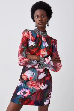 Best Pirce 😍 Karen Millen Tall Diamante Trim Floral Woven Mini 👗 Dress 😉 -Occasionwear Popular Store bkk07224 floral xl 4