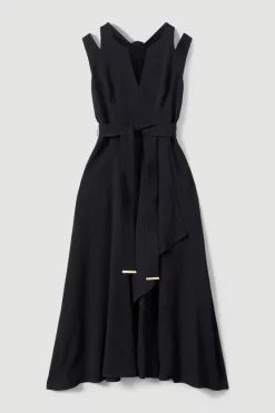 Budget 🎁 Karen Millen Petite Compact Viscose Waterfall Midi 👗 Dress 🥰 -Occasionwear Popular Store bkk07233 black xl 3
