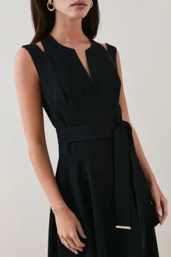 Budget 🎁 Karen Millen Petite Compact Viscose Waterfall Midi 👗 Dress 🥰 -Occasionwear Popular Store bkk07233 black xl 4