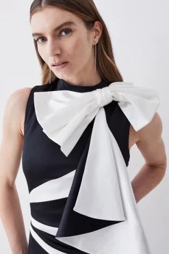 Deals 🎉 Karen Millen Italian Structured Satin Bow Pencil Midi 👗 Dress - mono 💯 -Occasionwear Popular Store bkk07238 mono xl 4
