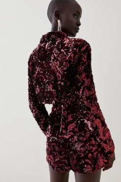 Promo 🧨 Karen Millen Velvet Sequinned Woven Shorts - merlot 🧨 -Occasionwear Popular Store bkk07266 merlot xl 2