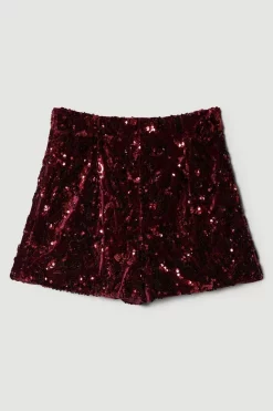 Promo 🧨 Karen Millen Velvet Sequinned Woven Shorts - merlot 🧨 -Occasionwear Popular Store bkk07266 merlot xl 3