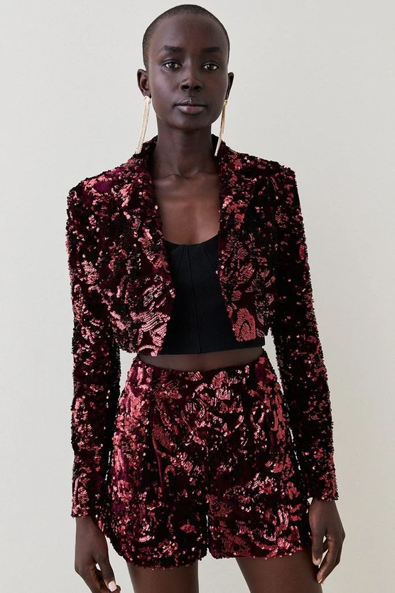 Buy ❤️ Karen Millen Velvet Sequinned Woven Jacket - merlot 🎁 3 Buy ❤️ Karen Millen Velvet Sequinned Woven Jacket - merlot 🎁