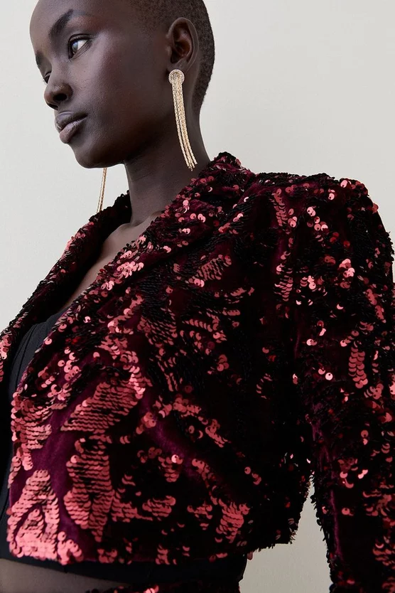 Buy ❤️ Karen Millen Velvet Sequinned Woven Jacket - merlot 🎁 7 Buy ❤️ Karen Millen Velvet Sequinned Woven Jacket - merlot 🎁 - Image 5