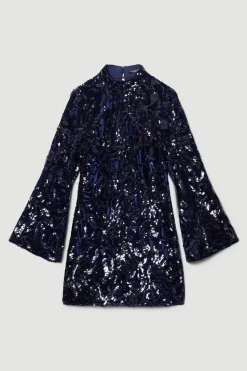 Budget 🥰 Karen Millen Petite Velvet Sequinned Woven Mini 👗 Dress - navy ⌛ -Occasionwear Popular Store bkk07272 navy xl 3