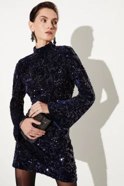 Top 10 😍 Karen Millen Velvet Sequinned Woven Mini 👗 Dress - navy 🥰 11 Top 10 😍 Karen Millen Velvet Sequinned Woven Mini 👗 Dress - navy 🥰 -Occasionwear Popular Store bkk07273 navy xl 2