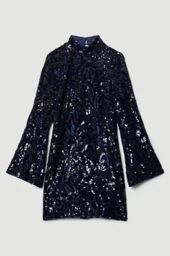 Top 10 😍 Karen Millen Velvet Sequinned Woven Mini 👗 Dress - navy 🥰 12 Top 10 😍 Karen Millen Velvet Sequinned Woven Mini 👗 Dress - navy 🥰 -Occasionwear Popular Store bkk07273 navy xl 3