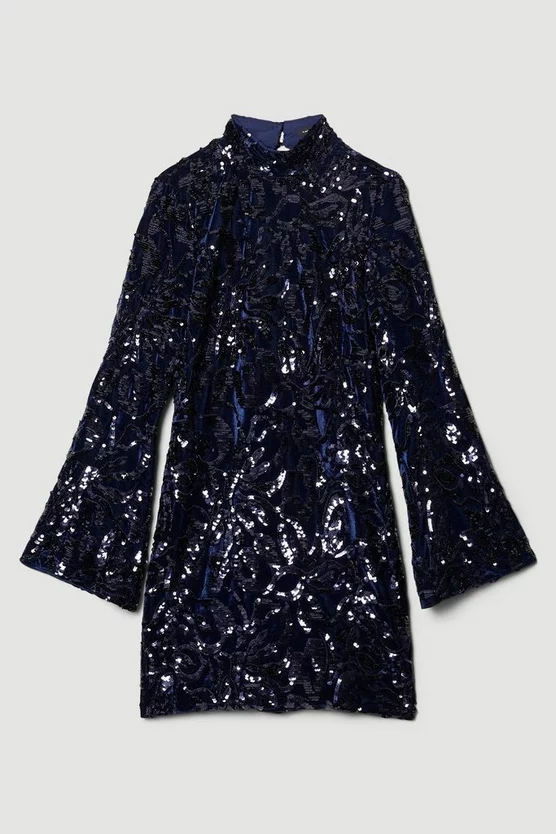 Top 10 😍 Karen Millen Velvet Sequinned Woven Mini 👗 Dress - navy 🥰 6 Top 10 😍 Karen Millen Velvet Sequinned Woven Mini 👗 Dress - navy 🥰 - Image 4